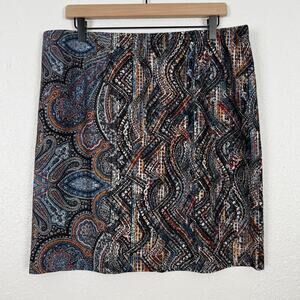 J.Jill Ponte Pencil Skirt Pull-On Mod Paisley Jacobean Size Large